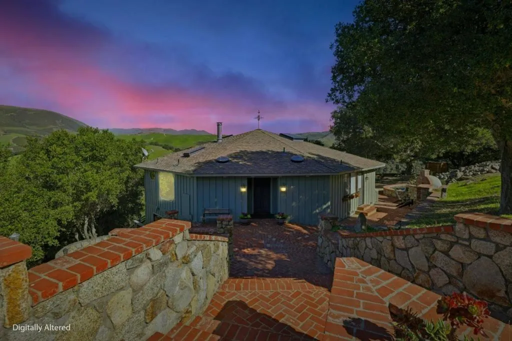 Main house entry, Photo Digitally Enhanced to show sample twilight view