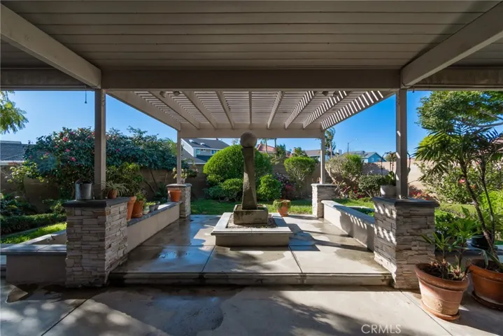 Garden backyard with extended patio covers