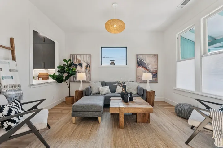Living area featuring light wood finished floors