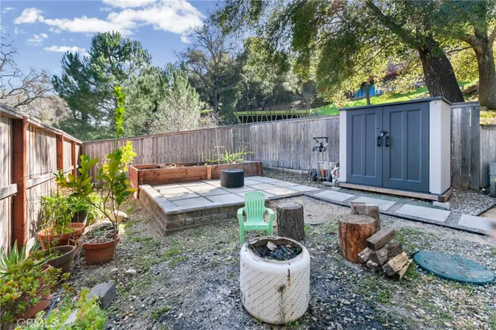vegetable raised garden bed and shed.