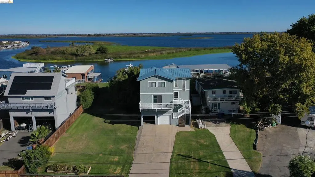 Bird's eye view of a nearby body of water