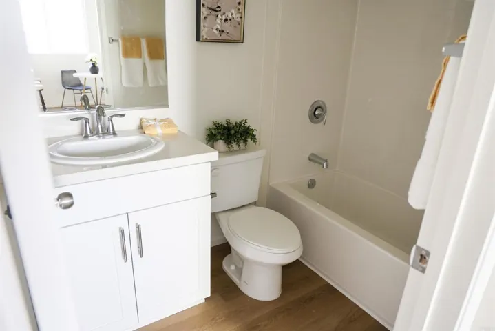 Bathroom with modern vanity and fixtures