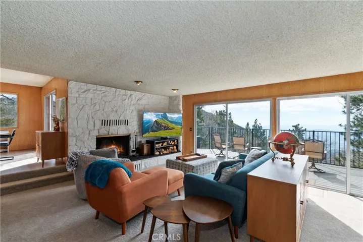 Living room (Lit fireplace and tv screen are virtual)