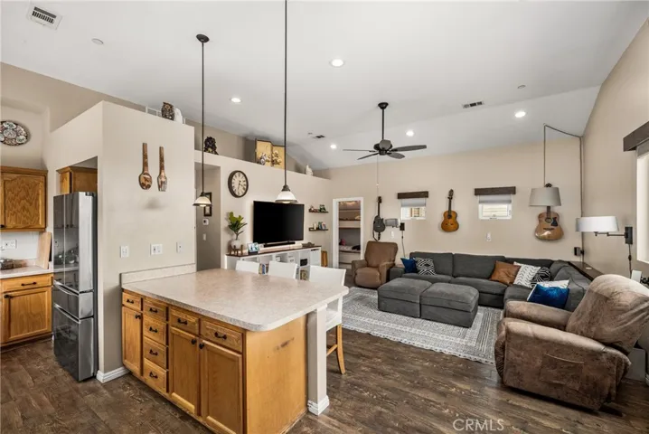 Kitchen open to living room in the ADU