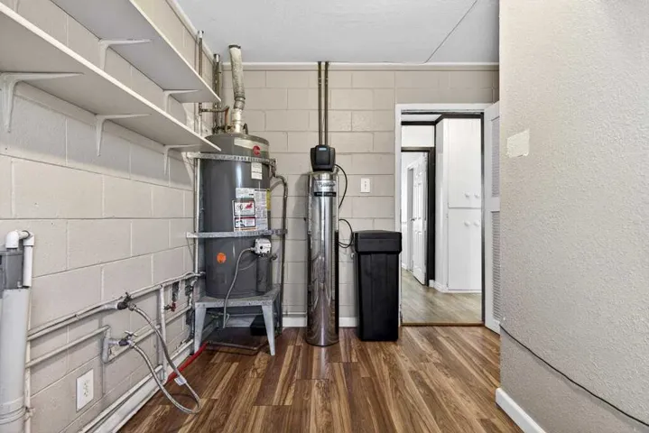 Utility room featuring water heater