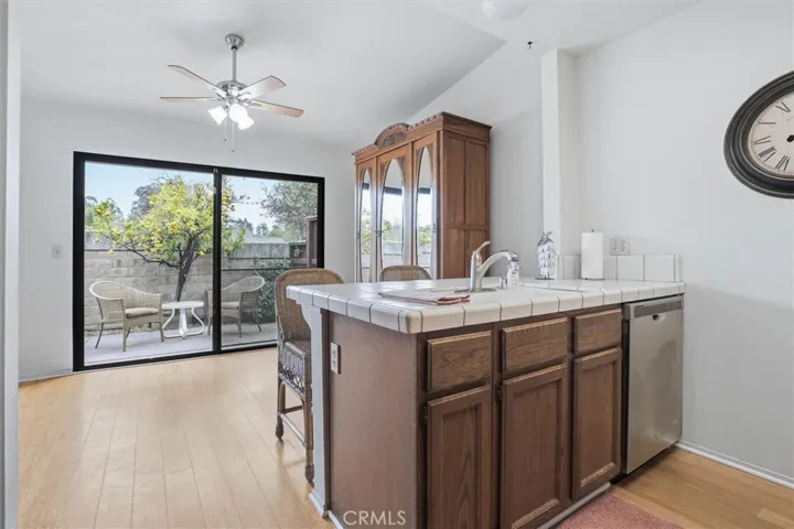 Kitchen overlooks rear patio