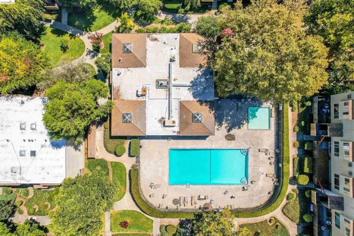 Drone / aerial view of a pool