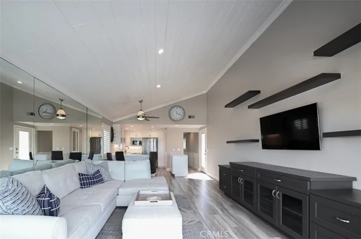 Sectional sofa, tv, display shelves & cabinet
