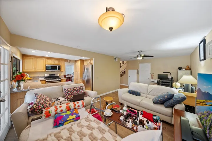 Another view of the main living space highlighting the easy flow from kitchen to the living room.