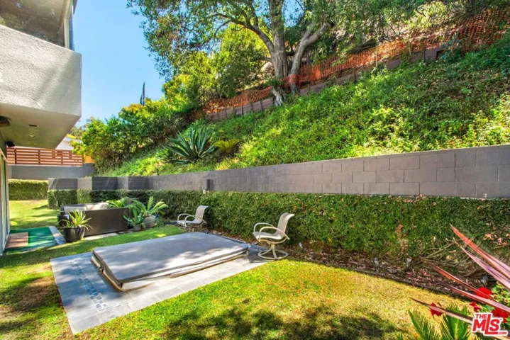 Back yard with hot tub