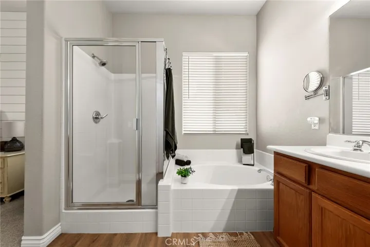 Primary grand bathroom with new shower glass and soaking tub