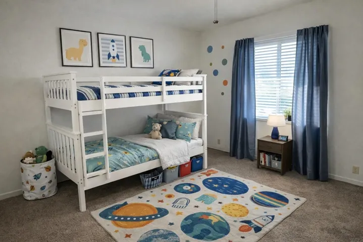 Carpeted bedroom with baseboards