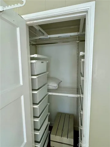 Lit Elfa shelving and drawers in closet