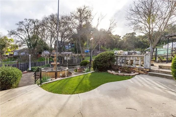 Backyard fountain, sitting area
