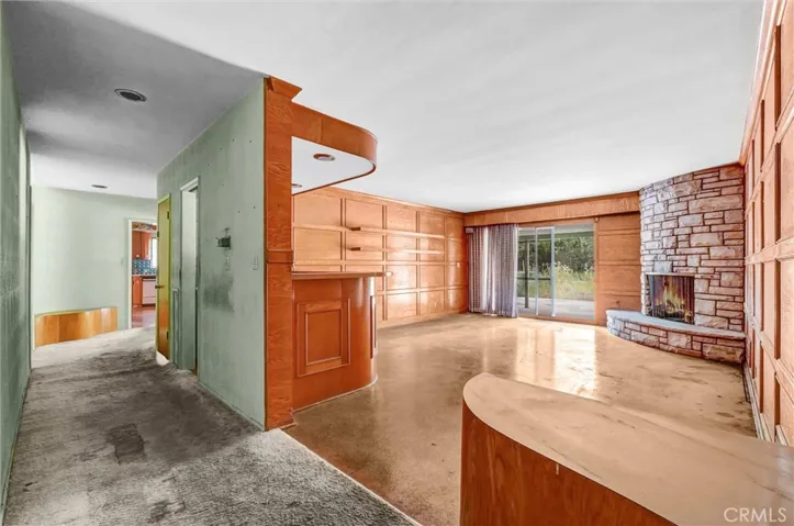 living room. Digitally generated fire.