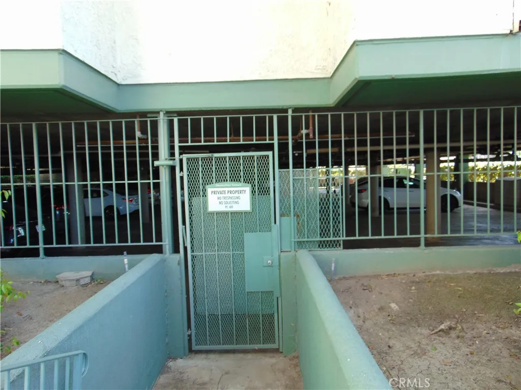 Pedestrian entrance to garage requires key