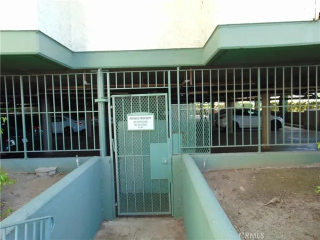 Pedestrian entrance to garage requires key