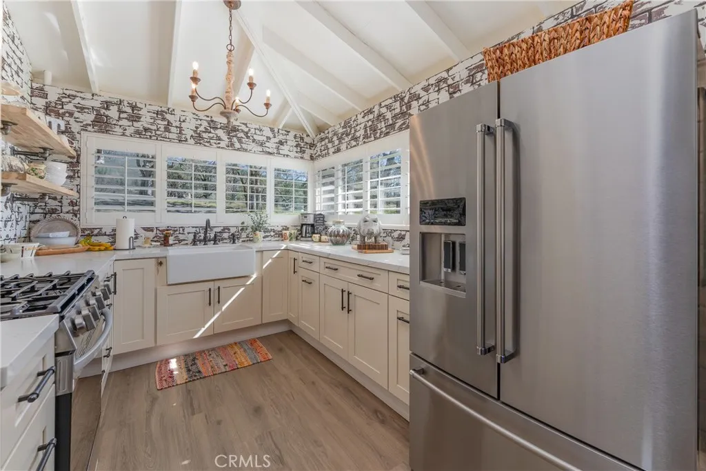 Updated kitchen with stainless steel appliances
