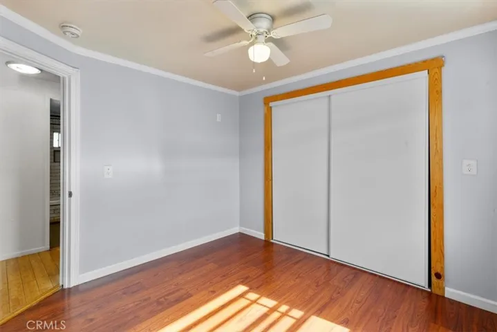 Bright bedroom with ceiling fan