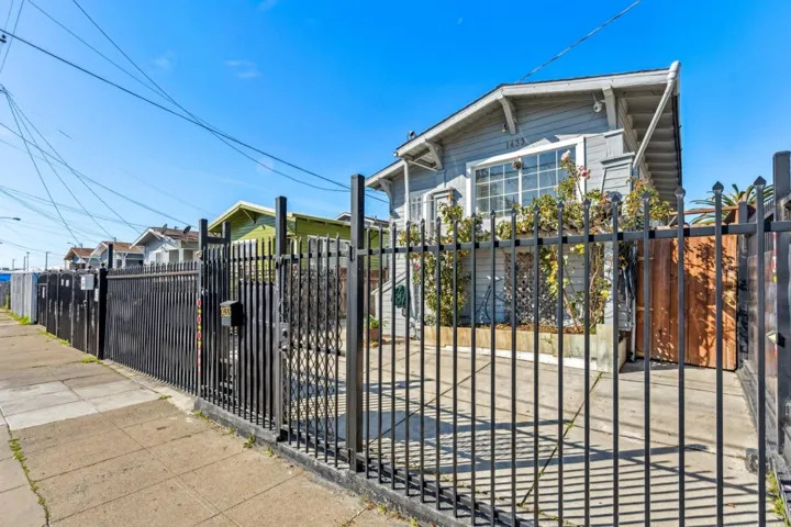 Gate with a fenced front yard and a residential view