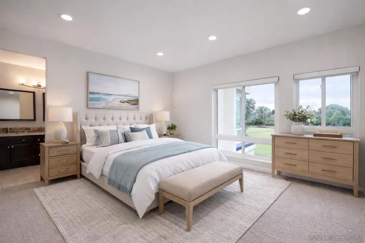 This Primary bedroom image has been virtually staged. Furniture and decor are digital renderings and not included in sale.