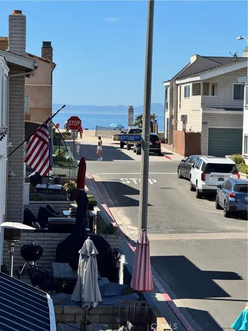 View of Catalina Island and beach from balcony