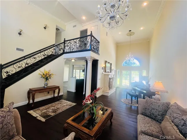 Living Room, height ceiling, fireplace, recess lighting, surround sound system