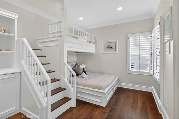 Queen bed and bunk bed