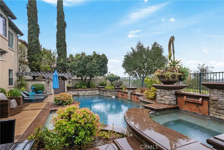 Pool with water features & forever views