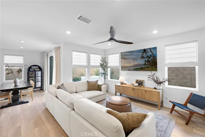 Large living room open to dining