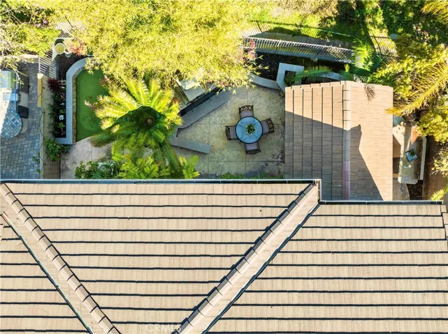 Top view of the backyard entertaining area.