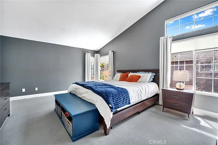 Spacious vaulted ceilings in master bedroom