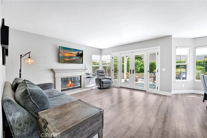 Family room with French doors to the backyard