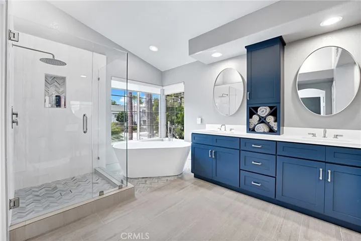 Master bathroom custom remodel with a soaking tub.