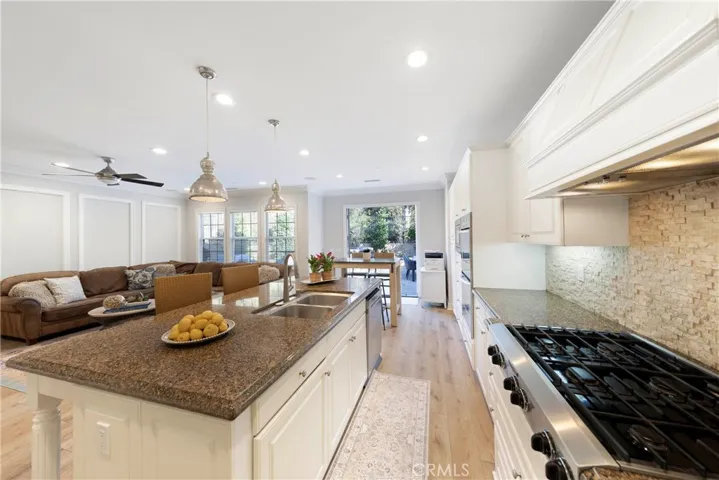 Kitchen with views of French doors leading to back yard
