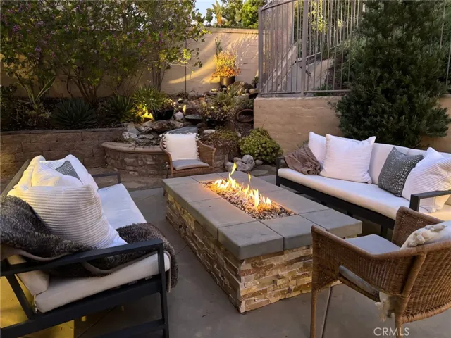Listen to the waterfall by the fire pit