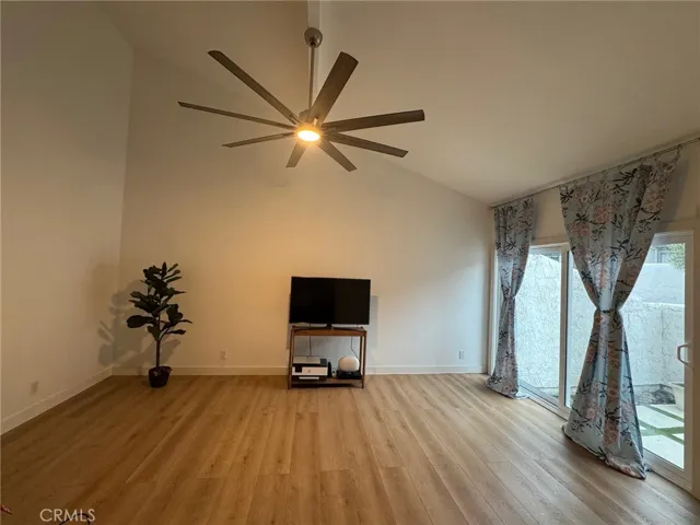 Open living space with high ceiling