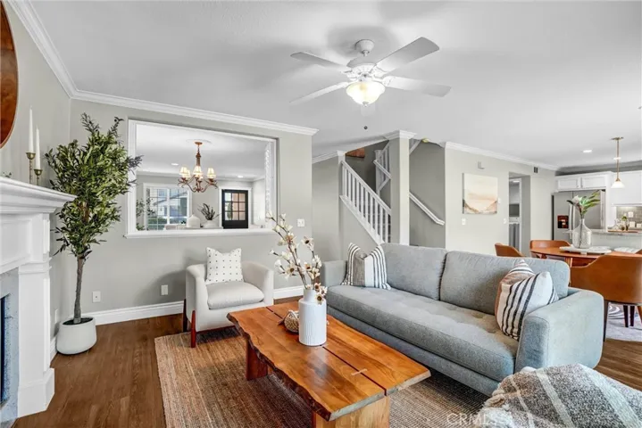 Open family room that flows seamlessly into the dining and kitchen areas