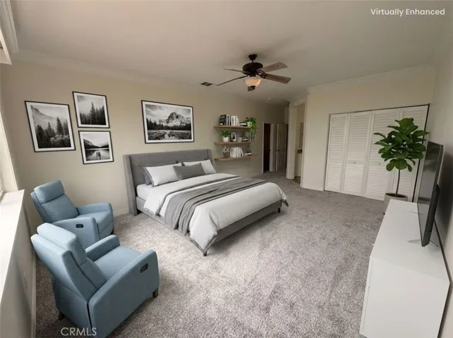 Primary bedroom staged