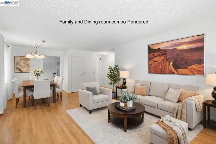 Family room and dining room render