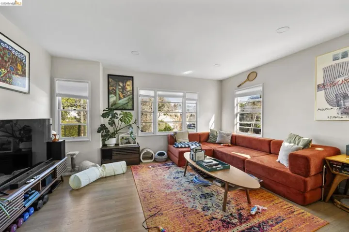 Living area with wood finished floors