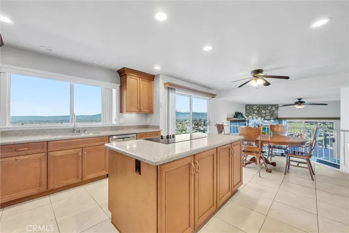 Mountain views from the kitchen.  Quartz counter tops and recessed lighting.