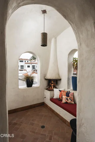 patio with fireplace