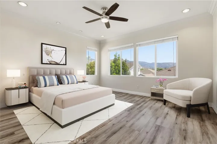 Virtually staged primary bedroom