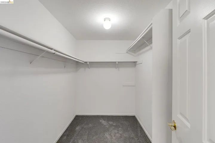 Walk in closet with dark carpet