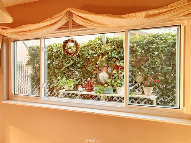 The dining room window view to the side yard