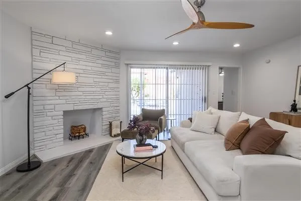 Living room with a fire place