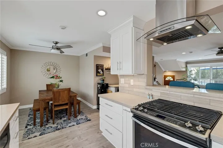 kitchen opens to dining room