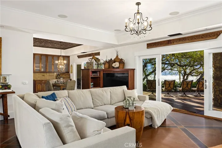Elegant living room with sliding doors to the back patio