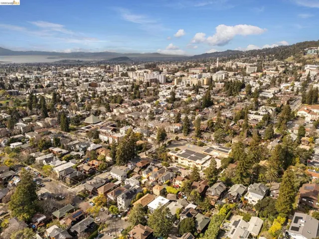 Aerial perspective of suburban area with mountains